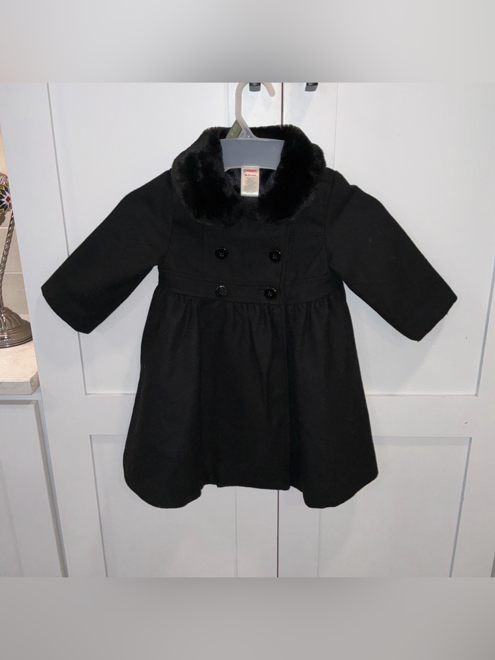 Gymboree Faux Fur black collar wool blend winter baby girl 18-24 mos Lined coat